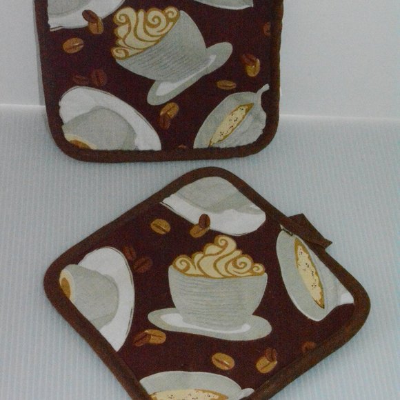 Set of 2 Coffee Bean Cups Brown Kitchen Pot Holder - Picture 1 of 6